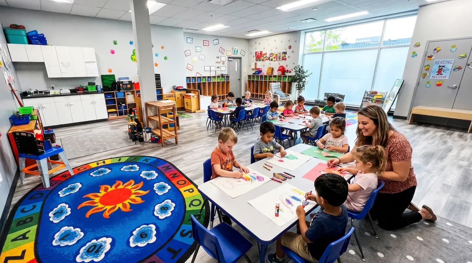 Toddlers gathered at a craft table with paints and paper at Playbox Childcare Centre.